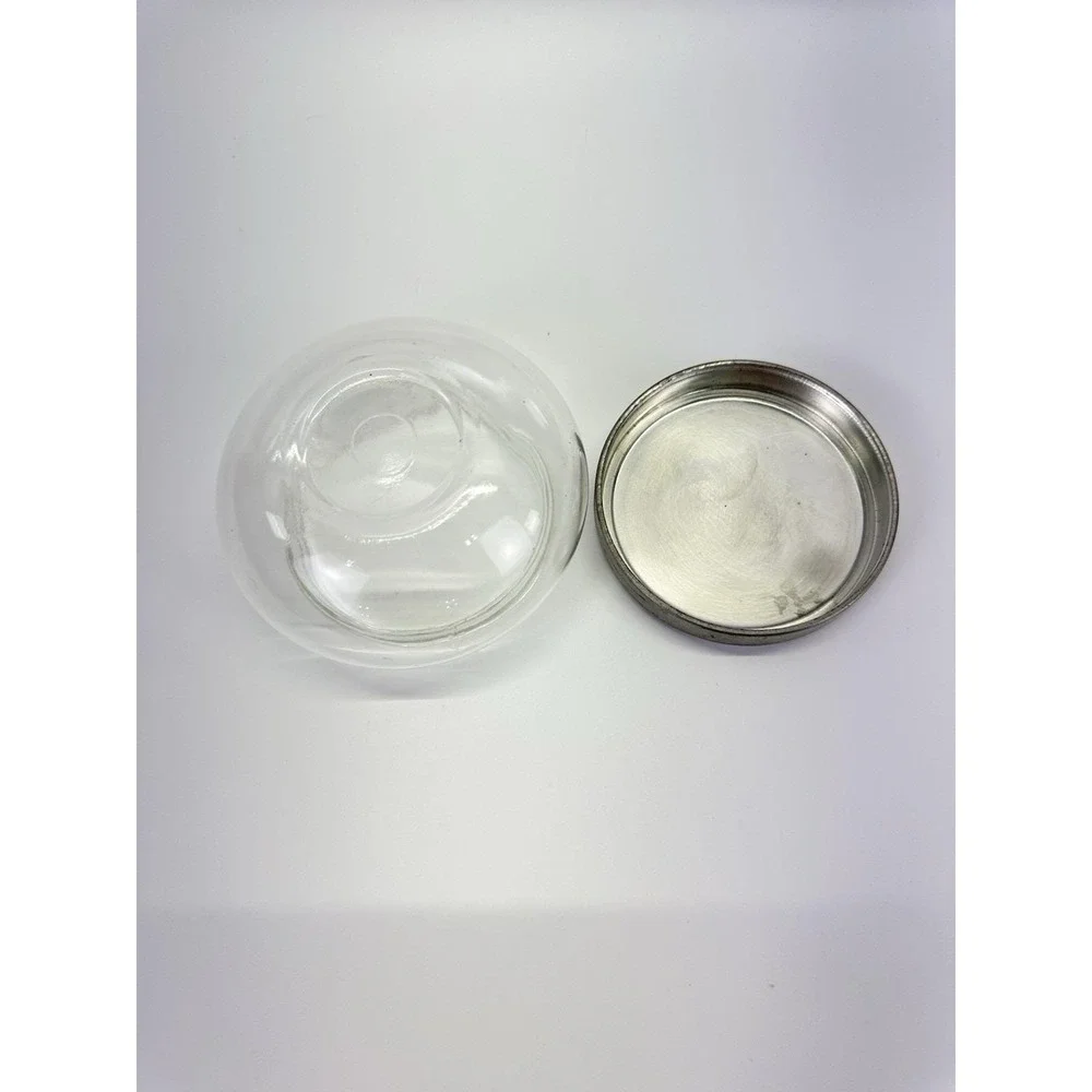 Vintage Glass Vanity Powder Jar Pastoral Courting Scene Metal Lid 3.5